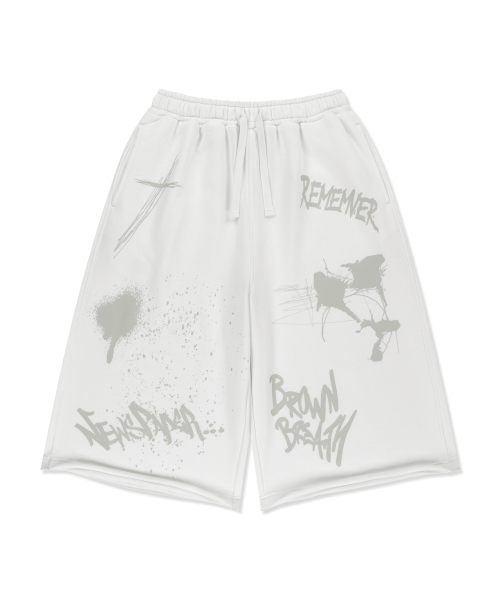 GRAFFITI SWEAT BERMUDA PANTS - WHITE