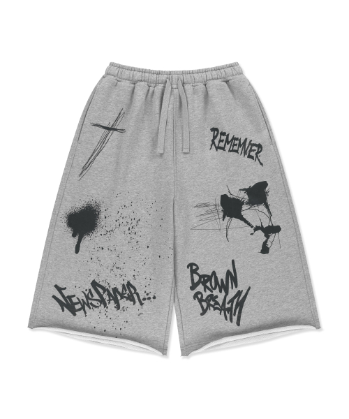 GRAFFITI SWEAT BERMUDA PANTS - MELANGE GREY