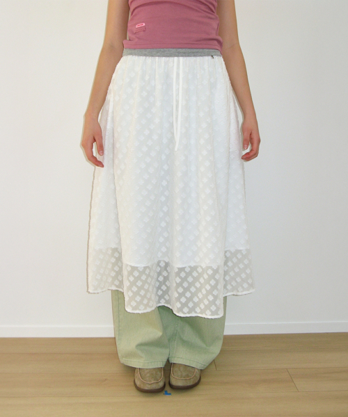 SHEER PATTERN STRING LONG SKIRT CLOVER WHITE
