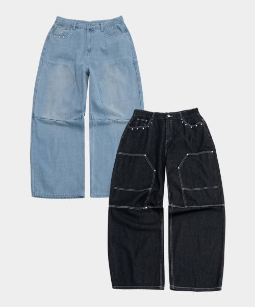 Оверсайз джинсы wide fit с заклепками и двойными карманами (2 Colors)