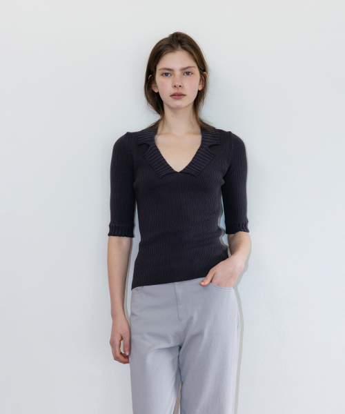 Double Collar Knit_Charcoal
