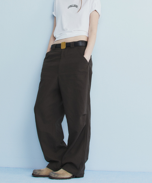 LINEN PINTUCK PANTS BROWN