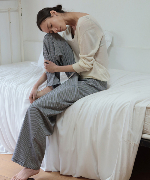 Stripe Banding Loose Fit String Jersey Pants_3colors