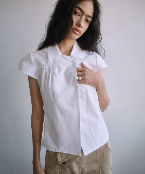 WRAP BUTTON CAP SLEEVE BLOUSE-IVORY