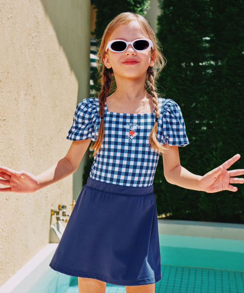 KIDS W CHECK SWIM SUIT navy