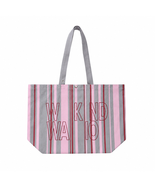 이이이알알알 Weekend warrior stripe embroid canvas tote-bag (Pink gray)