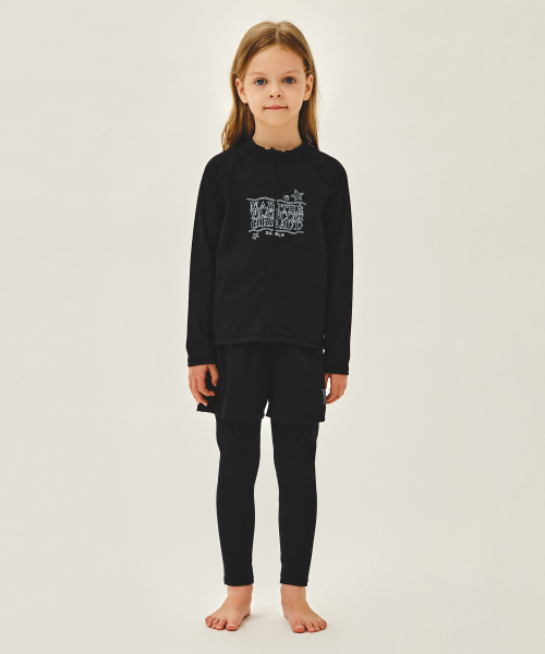 KIDS ZIP UP RASHGUARD & SHORTS SET-UP black