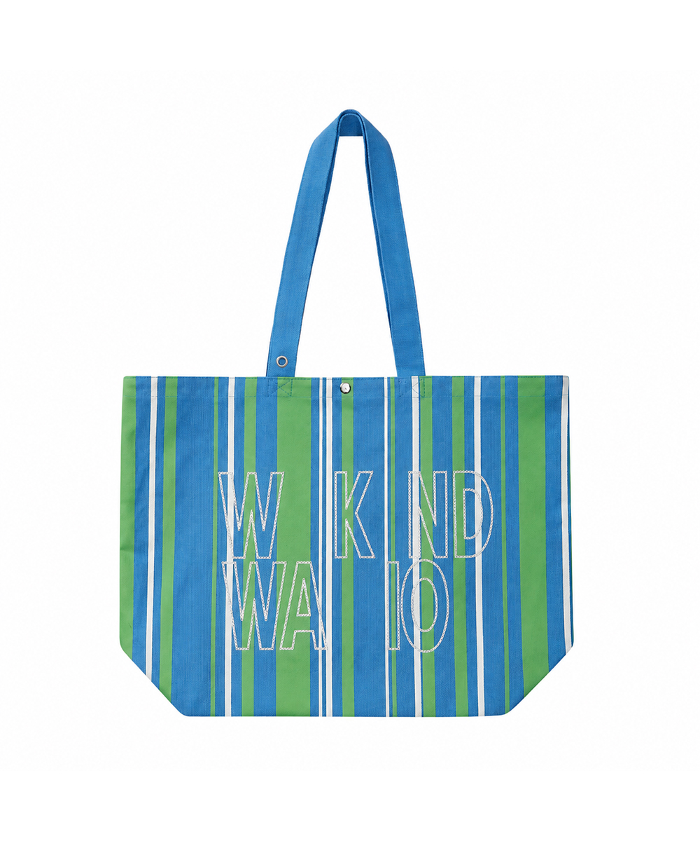 Weekend warrior stripe embroid canvas tote-bag (Blue green)