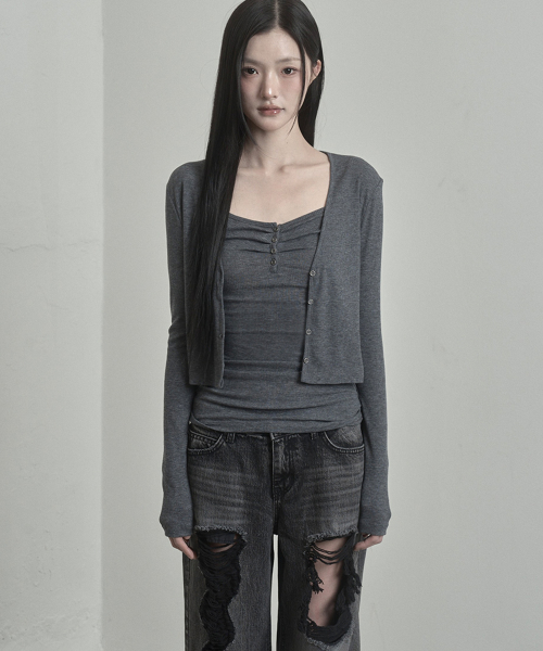 Silvery Button Cardigan (charcoal)