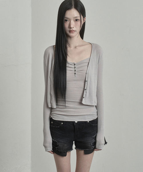 Silvery Button Cardigan (sand beige)