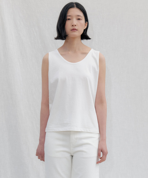 Boxy Fit Cotton Sleeveless Tee_WHITE