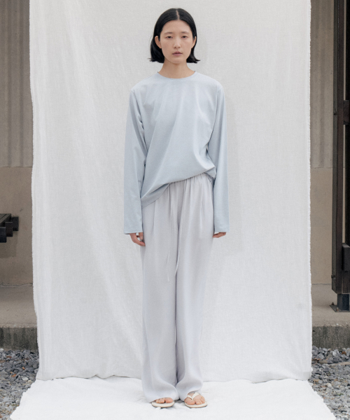 Silky Pajama Tuck Pants_GRAYSH BLUE