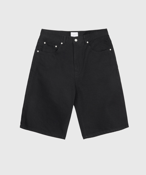 Straight Half Denim Pants - Black