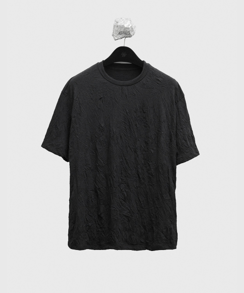 Creased Round Neck H/S T-shirt - Black