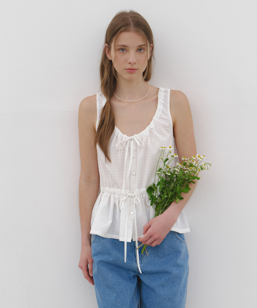 Soft Ribbon Shirring Blouse - white