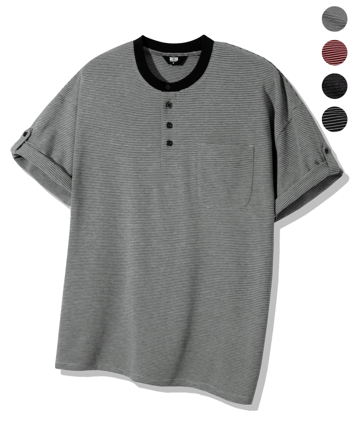 ROLL UP ONE POCKET HENLY NECK HALF T-SHIRT_4color