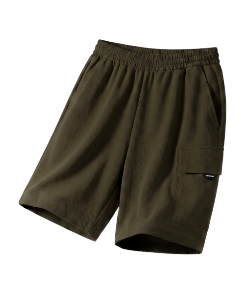 Легкие шорты H4 из жатого хлопка на резинке Khaki