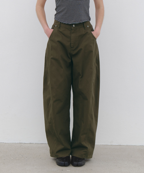 Volume изогнутый широкий хлопковый брюки - khaki