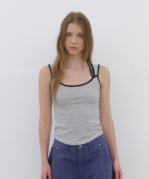 Dual Strap Stripe Sleeveless Top - white