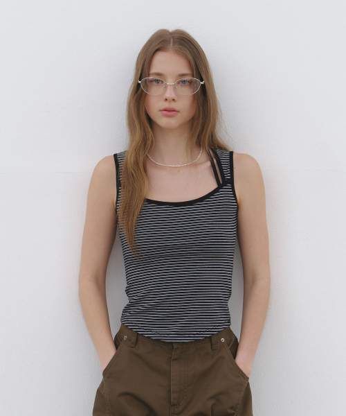 Dual Strap Stripe Sleeveless Top - black