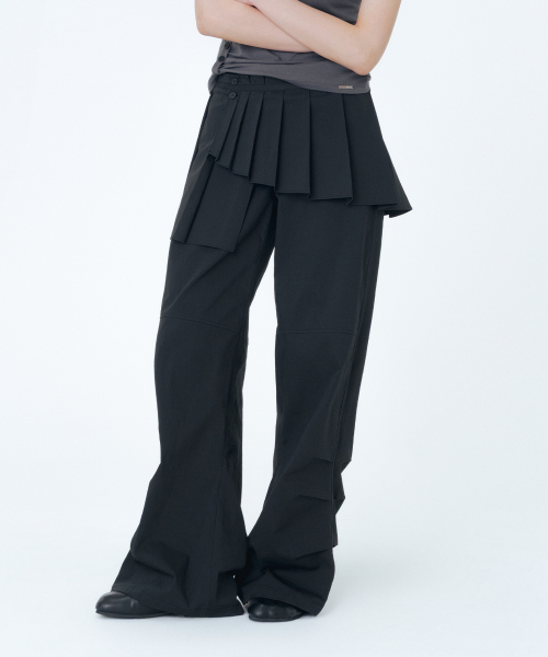 パンツ Miseki Seoul Track Pleats skirt pants MUSINSA公式 | MISEKI SEOUL Spiral pleats skirt pants SET BLACK