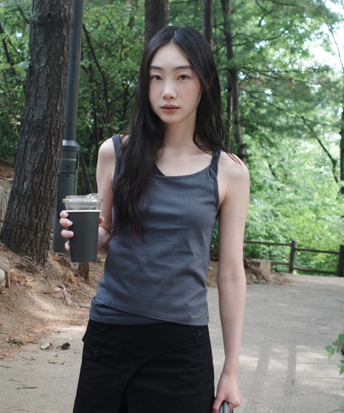 Twist string layered sleeveless CHARCOAL