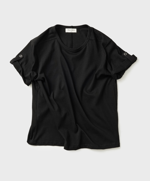 Укороченная футболка с подвернутыми рукавами [Black]