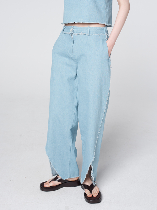 Diagonal Slit Cut-Off Denim брюки Light blue