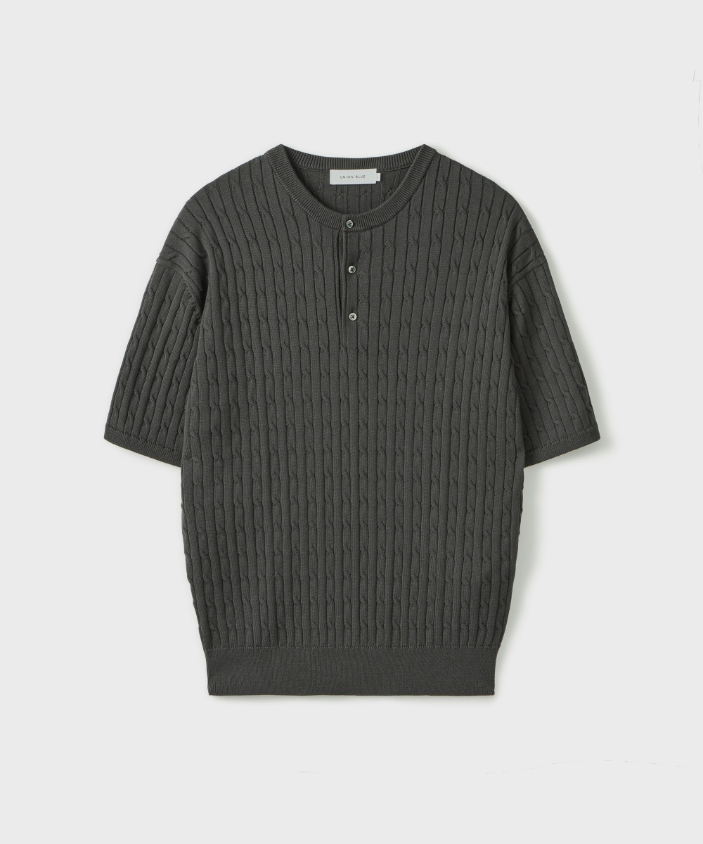 CABLE HENLEY HALF KNIT [MAUVE CHARCOAL]