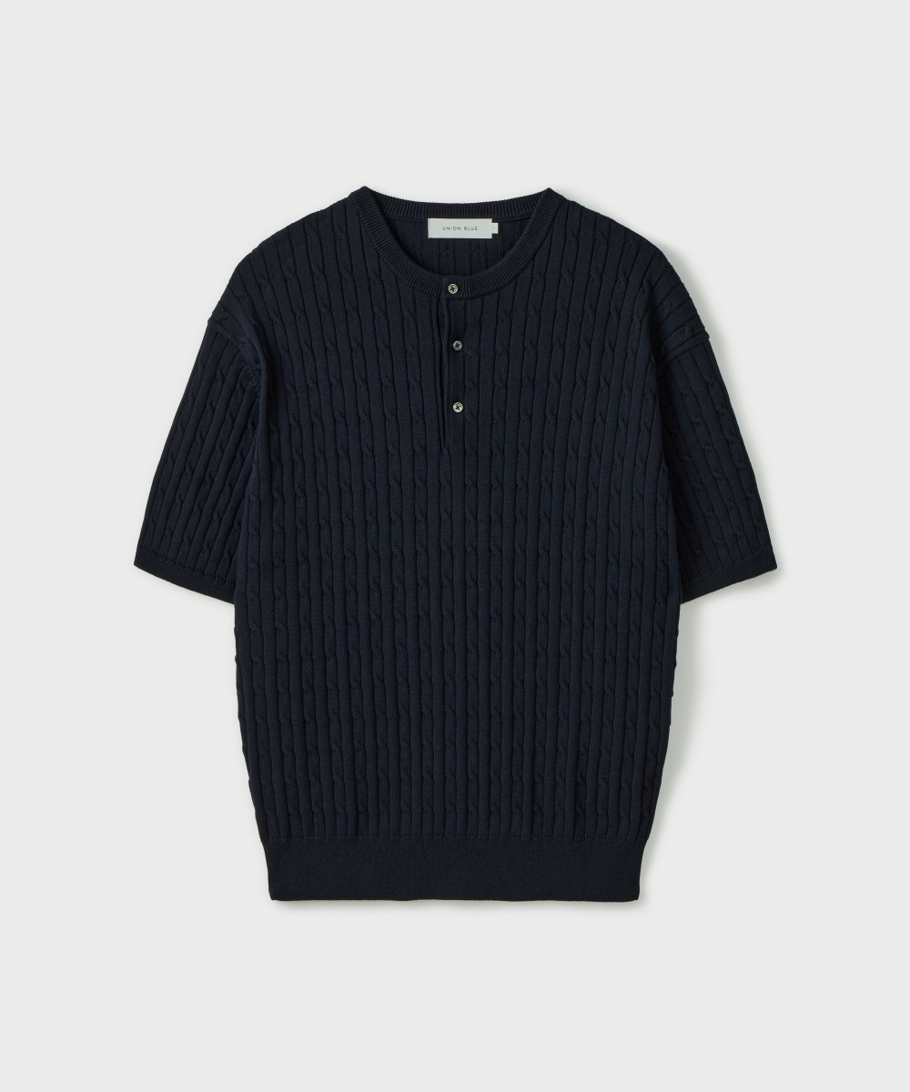 CABLE HENLEY HALF KNIT [NAVY]
