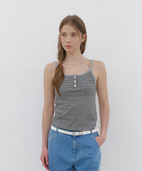 Fine Stripe Sleeveless Top - gray