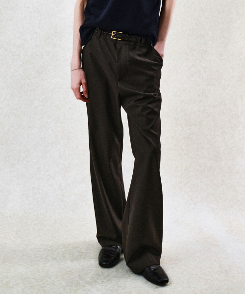 FLARE FIT WOOL BLEND TROUSERS (BROWN)