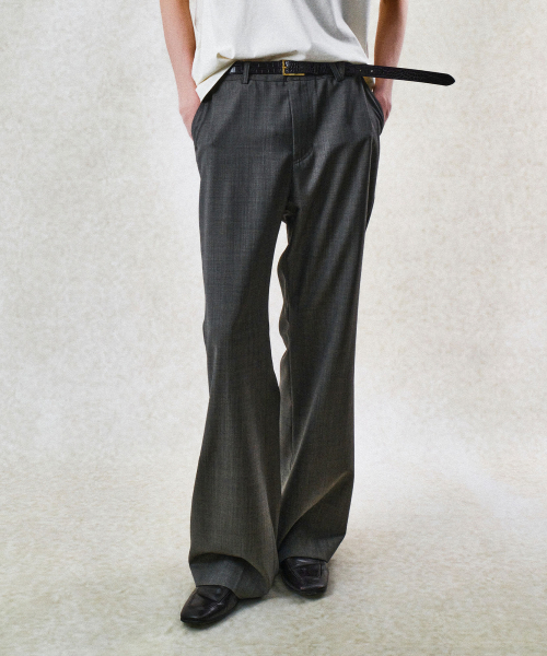 FLARE FIT WOOL BLEND TROUSERS (KHAKI BEIGE)
