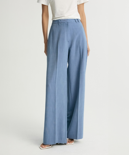 широкий LEG PLEATED TROUSERS WASHED BLUE