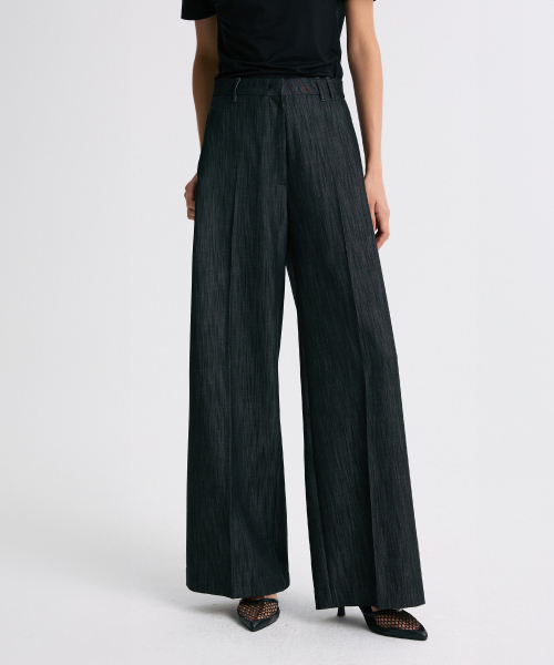 широкий LEG PLEATED TROUSERS WASHED BLACK