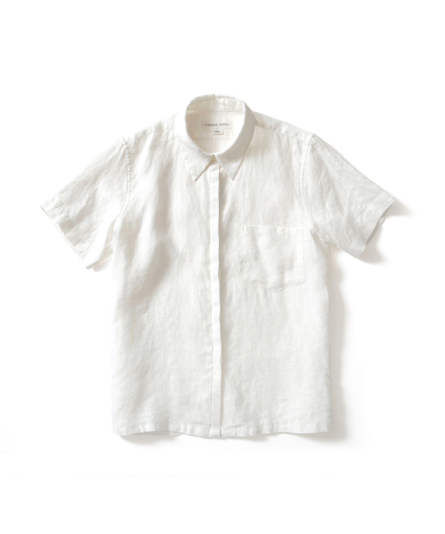 Льняная рубашка с коротким рукавом - Off-White