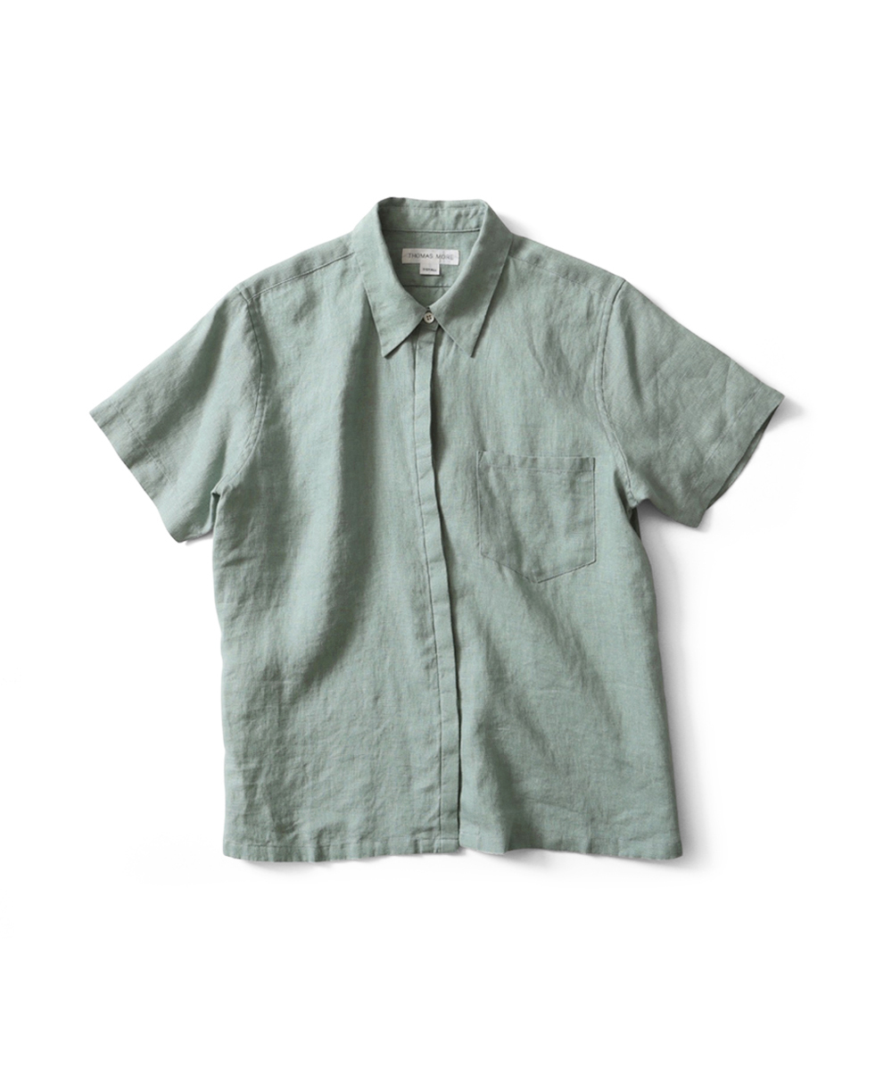 Льняная рубашка с коротким рукавом, Teal Green
