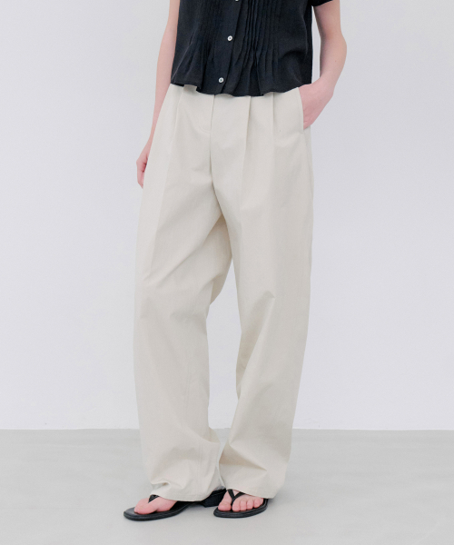 хлопковый TWO TUCK брюки - BEIGE