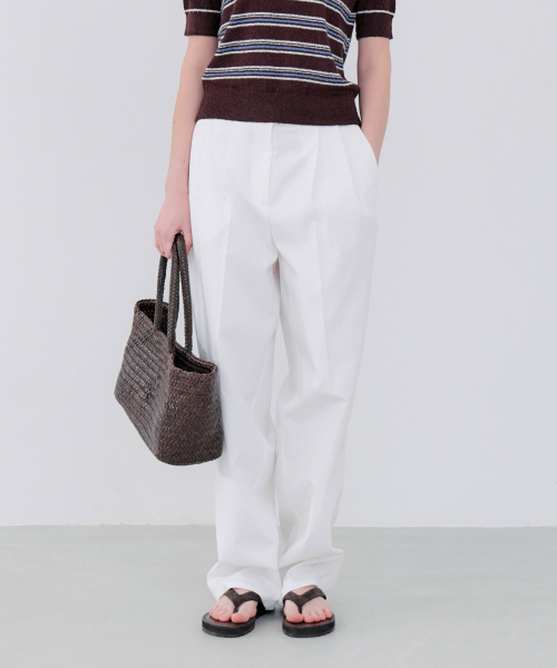 хлопковый TWO TUCK брюки - WHITE