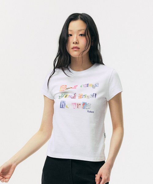알파벳 콜라주 티셔츠 화이트