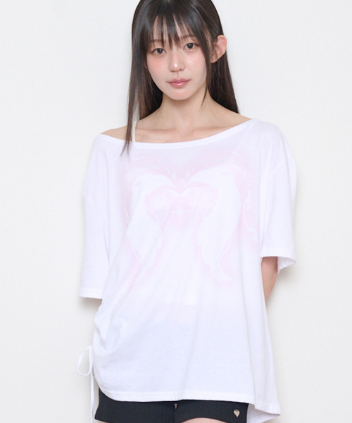 SAESO ANGEL OFF SHOULDER T-SHIRT WHITE