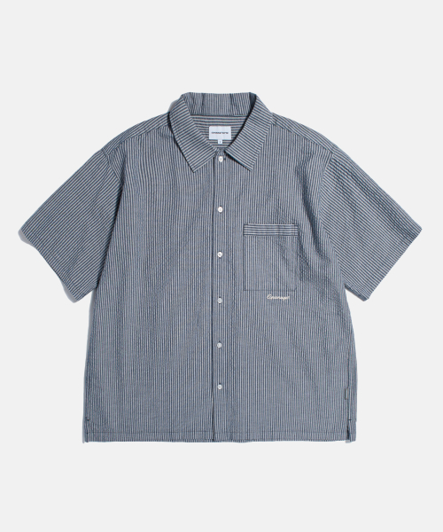 Stripe Seersucker Resort Shirt Navy