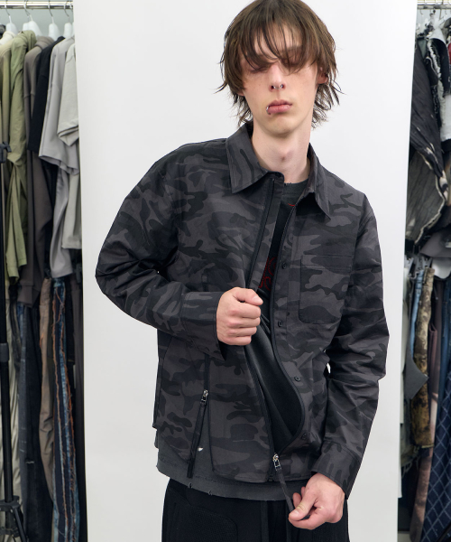 Camo Zip-Up Overshirt Charcoal