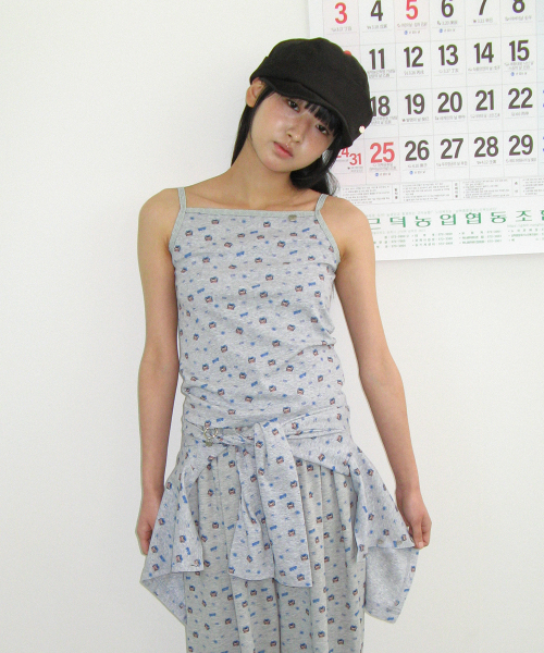 BETTY BOOP PATTERN LACE SQUARE SLEEVELESS GREY