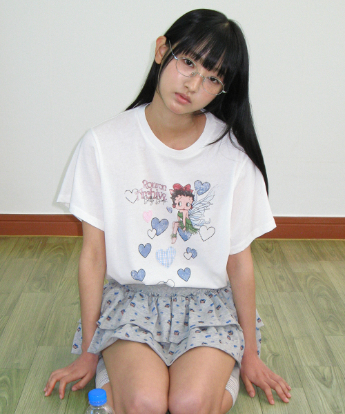 BETTY BOOP FAIRY HEART APPLIQUE BASIC FIT T SHIRT WHITE