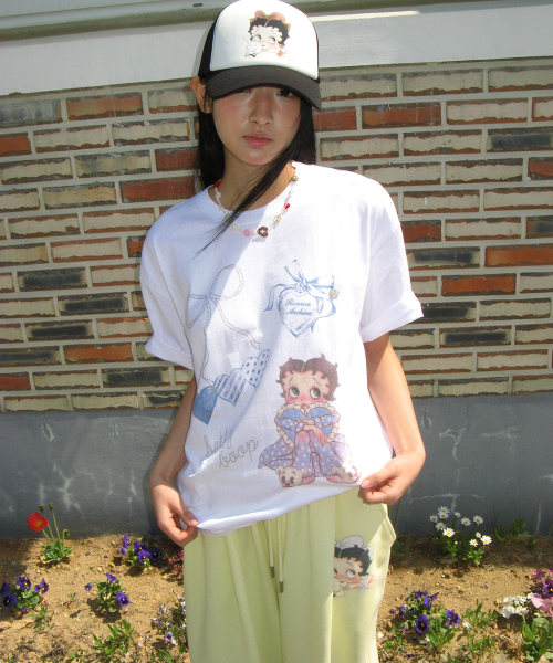 BETTY BOOP DREAMY RIBBON OVER FIT T SHIRT WHITE