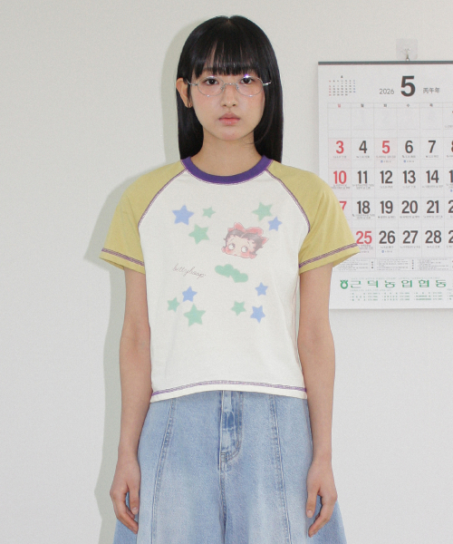 BETTY BOOP MINI STAR STITCH RAGLAN T SHIRT YELLOW