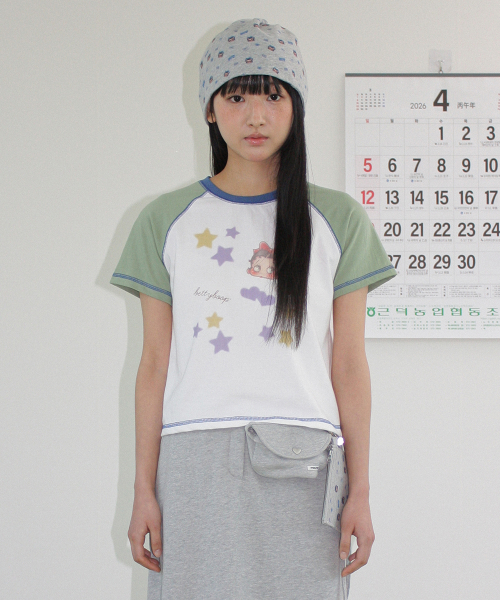 BETTY BOOP MINI STAR STITCH RAGLAN T SHIRT GREEN
