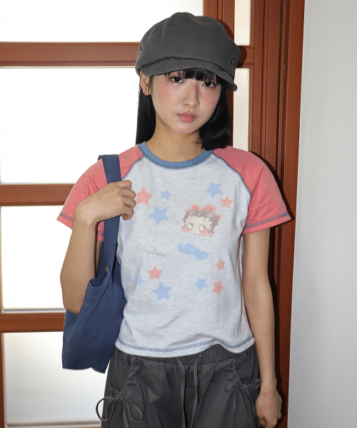 BETTY BOOP MINI STAR STITCH RAGLAN T SHIRT ORANGE
