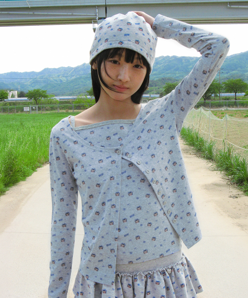 BETTY BOOP PATTERN SLIM CARDIGAN GREY